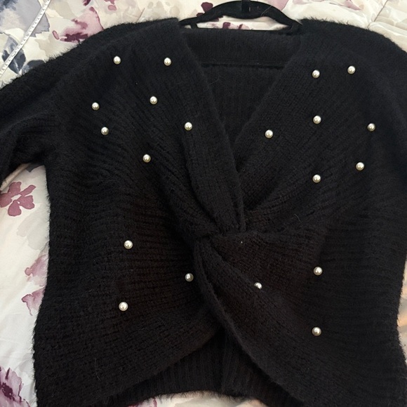 None Sweaters - Black Sweater with Pearl Accents